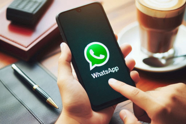 Celular exibindo a interface atualizada do WhatsApp, com a nova lista de canais e o filtro de conversas favoritas